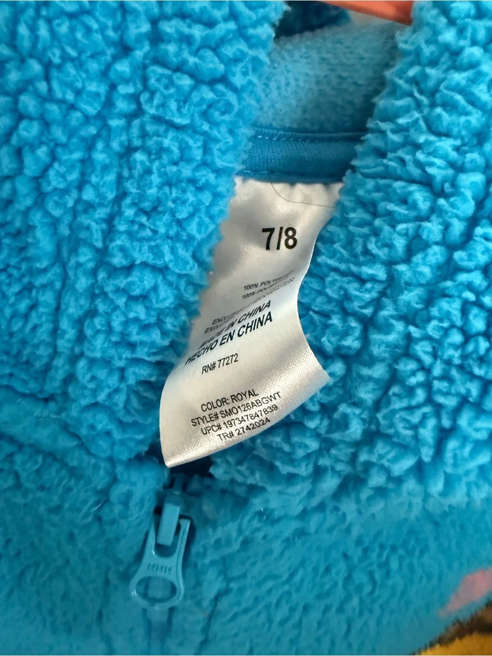 Blue & Green Fuzzy Zip Hoodie with Pink Character Graphic
